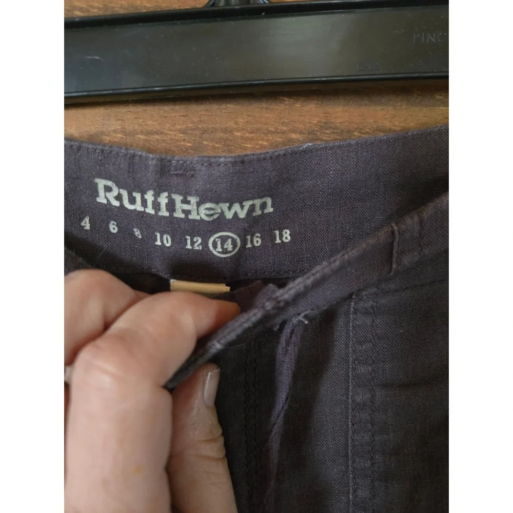 RuffHewn Womens Linen Blend Cargo Crop Pants Gray Size 14 Drawstring Tie Hem‎